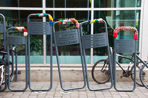 Yarn bombing as part of the Spring Festival, Kamloops, British Columbia. Photograph by author.