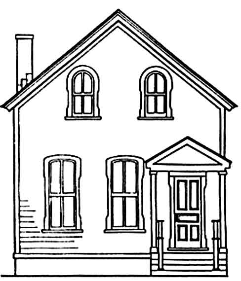 Figure 1.Prototype façade of a “working class” cottage, a dwelling promoted by pattern books in the 1840s and 1850s. These worker cottages were designed to accommodate to narrow urban lots. (McMillan 1987).